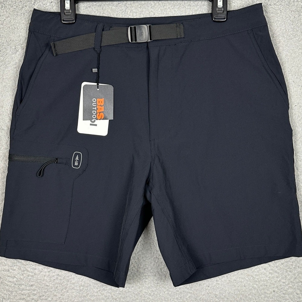 NEW Bass Outdoor Shorts Mens Medium Cargo Trail Black Built In Belt Pockets